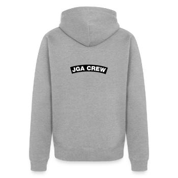 JGA Crew Element Top (JGA MC-Rocker-Kutten-Design) - Unisex Premium Bio Zip Hoodie - Grau meliert - Hinten - Nico (187cm)