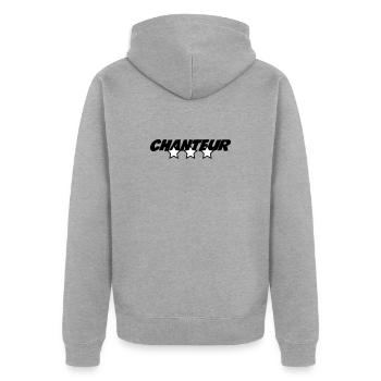 Sänger – Musik, Bühne, Leidenschaft, Stimme, Performance - Unisex Premium Bio Zip Hoodie - Grau meliert - Hinten - Nico (187cm)