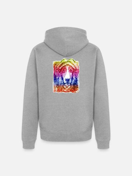 Hund-Dame mit Haube (Regenbogen) - Unisex Premium Bio Zip Hoodie - Grau meliert