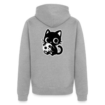 Cute Scary Cat with Skull | Kawaii Spooky Mot - Unisex Premium Organic Zip Hoodie - heather grey - Back - Nico (187cm)