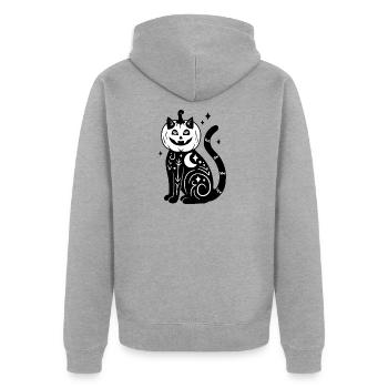 Halloween Katze Kürbiskostüm - SW mit Sternen - Unisex Premium Bio Zip Hoodie - Grau meliert - Hinten - Nico (187cm)