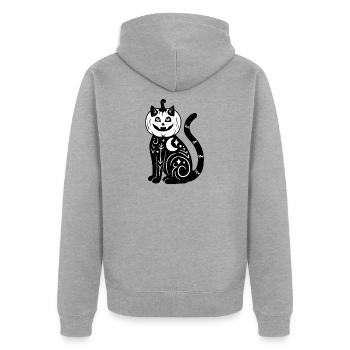 Halloween Katze Kürbiskostüm - SW - Unisex Premium Bio Zip Hoodie - Grau meliert - Hinten - Nico (187cm)