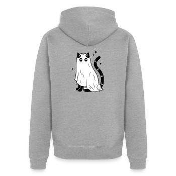 Halloween Katze Gespenst - SW mit Sternen - Unisex Premium Bio Zip Hoodie - Grau meliert - Hinten - Nico (187cm)