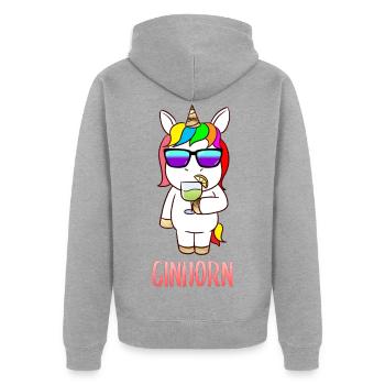 Ginhorn Gin Einhorn Drink Karneval Outfit - Unisex Premium Bio Zip Hoodie - Grau meliert - Hinten - Nico (187cm)