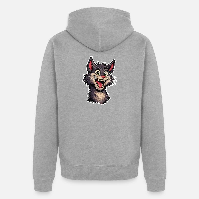 Image joyeuse d’un chat de dessin animé souriant - Veste à capuche bio Premium Unisexe - gris chiné