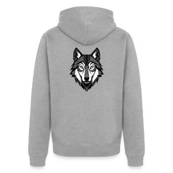 Silberwolf. - Unisex Premium Bio Zip Hoodie - Grau meliert - Hinten - Nico (187cm)