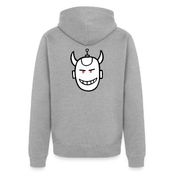 Roboterteufel - Unisex Premium Bio Zip Hoodie - Grau meliert - Hinten - Nico (187cm)