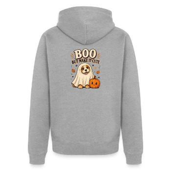 Buh, aber mach es süß, Geisterhund Halloween - Unisex Premium Bio Zip Hoodie - Grau meliert - Hinten - Nico (187cm)