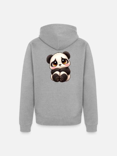 Trauriger Panda Cartoon Freundschaft Emotion - Unisex Premium Bio Zip Hoodie - Grau meliert