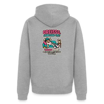 Dreißg Jahrgang 1997 - Unisex Premium Bio Zip Hoodie - Grau meliert - Hinten - Nico (187cm)