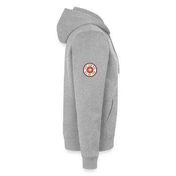 Post fuer dich dreifarbig - Unisex Premium Bio Zip Hoodie - Grau meliert - Rechts - Nico (187cm)