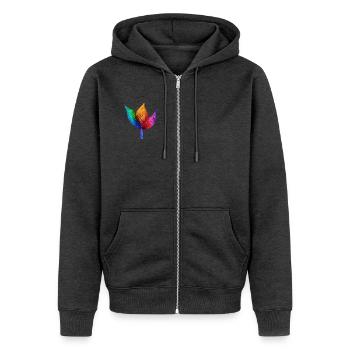 Regenbogengeometrisches Blatt - Unisex Premium Bio Zip Hoodie - Anthrazit meliert - Vorne - Nico (187cm) & Julia (174cm)