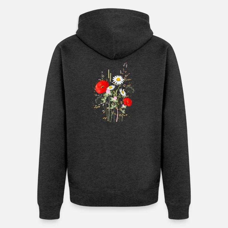wunderschöne blühende Sommerwiese mit Mohnblumen - Unisex Premium Bio Zip Hoodie - Anthrazit meliert
