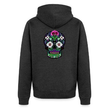 Floral Sugar Skull | Mexican Day of the Dead  - Unisex Premium Organic Zip Hoodie - heather anthracite - Back - Nico (187cm)