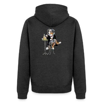Sir Fussel "Australian Shepherd" - Unisex Premium Bio Zip Hoodie - Anthrazit meliert - Hinten - Nico (187cm)