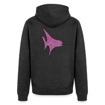 Neon Scribble Fisch Muster - Unisex Premium Bio Zip Hoodie - Anthrazit meliert - Hinten - Nico (187cm)