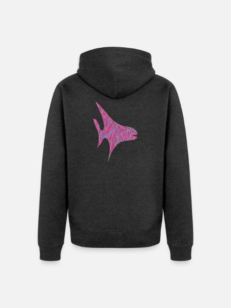 Neon Scribble Fisch Muster - Unisex Premium Bio Zip Hoodie - Anthrazit meliert