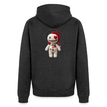 Amigurumi-Voodoo-Puppe mit Herz - Unisex Premium Bio Zip Hoodie - Anthrazit meliert - Hinten - Nico (187cm)