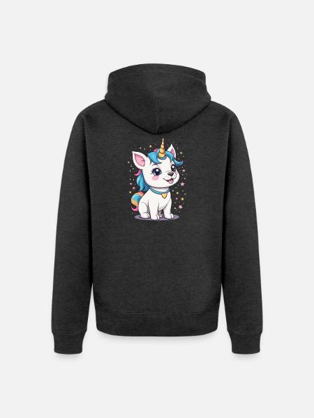 Süßer Einhorn Hund - Unisex Premium Bio Zip Hoodie - Anthrazit meliert