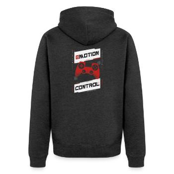 eMOTION CONTROL - Unisex Premium Bio Zip Hoodie - Anthrazit meliert - Hinten - Nico (187cm)