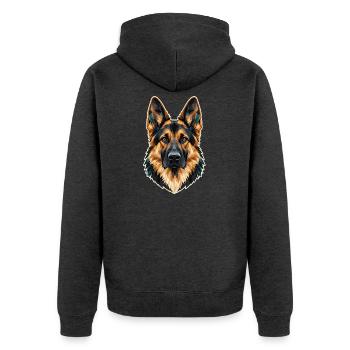 Schäferhund Porträt - Geometrische Hundekunst - Unisex Premium Bio Zip Hoodie - Anthrazit meliert - Hinten - Nico (187cm)