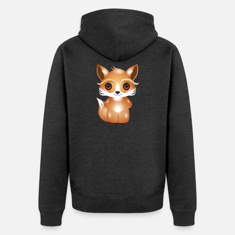Renard mignon dans le style comique kawaii - Veste à capuche bio Premium Unisexe - anthracite chiné