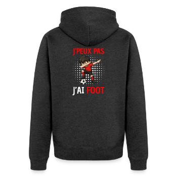 Ich kann nicht, Football Boys - Unisex Premium Bio Zip Hoodie - Anthrazit meliert - Hinten - Nico (187cm)