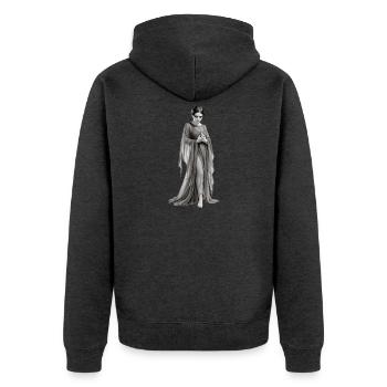 tödlicher Blick - Unisex Premium Bio Zip Hoodie - Anthrazit meliert - Hinten - Nico (187cm)