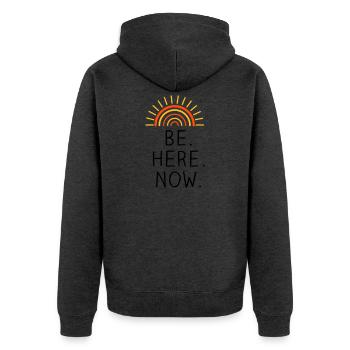 Be Here Now dreifarbig - Unisex Premium Bio Zip Hoodie - Anthrazit meliert - Hinten - Nico (187cm)
