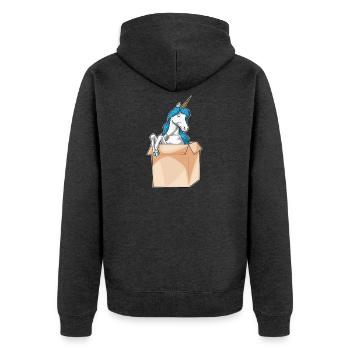 Einhorn Karton - Unisex Premium Bio Zip Hoodie - Anthrazit meliert - Hinten - Nico (187cm)
