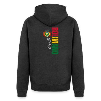 Bolivianischer Stolz, vertikales Design - Unisex Premium Bio Zip Hoodie - Anthrazit meliert - Hinten - Nico (187cm)