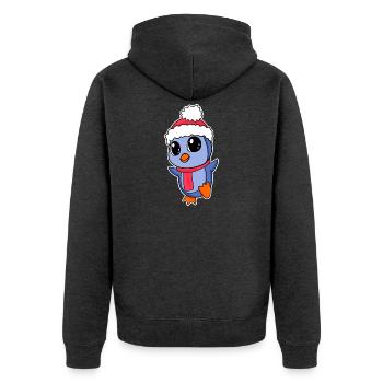Pinguin Weihnachten - Unisex Premium Bio Zip Hoodie - Anthrazit meliert - Hinten - Nico (187cm)