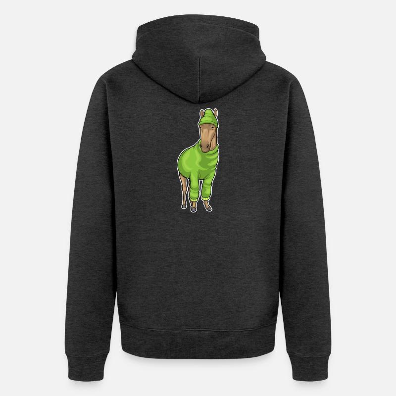 Pferd Pullover Mütze - Unisex Premium Bio Zip Hoodie - Anthrazit meliert