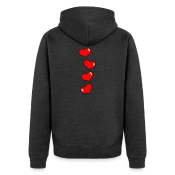 Herzchen - Unisex Premium Bio Zip Hoodie - Anthrazit meliert - Hinten - Nico (187cm)