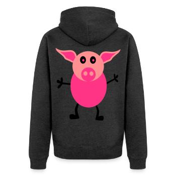 Schweine Männchen - Unisex Premium Bio Zip Hoodie - Anthrazit meliert - Hinten - Nico (187cm)