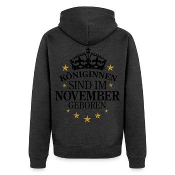 Königinnen November - Unisex Premium Bio Zip Hoodie - Anthrazit meliert - Hinten - Nico (187cm)