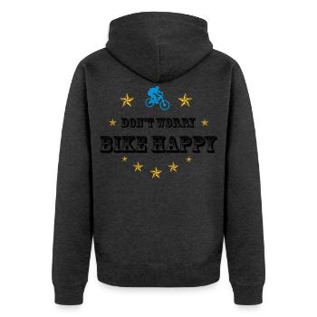 Don't worry bike happy - Unisex Premium Bio Zip Hoodie - Anthrazit meliert - Hinten - Nico (187cm)