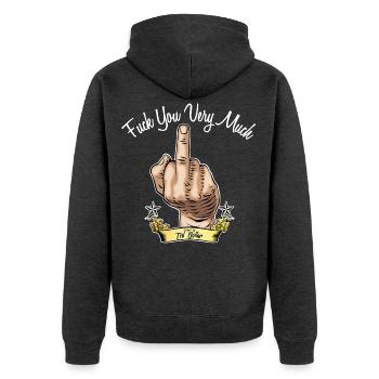 Fuck you very much - Unisex Premium Bio Zip Hoodie - Anthrazit meliert - Hinten - Nico (187cm)