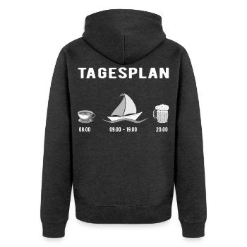 Tagesplan Segeln - Unisex Premium Bio Zip Hoodie - Anthrazit meliert - Hinten - Nico (187cm)