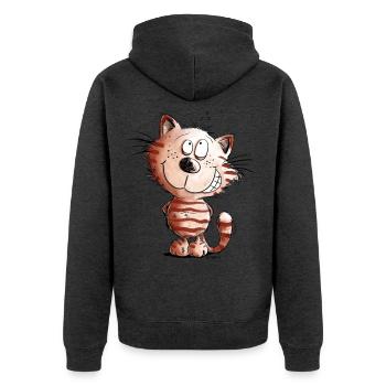 Little Naughty Cat I Cat Motif Comic Gift - Unisex Premium Organic Zip Hoodie - heather anthracite - Back - Nico (187cm)