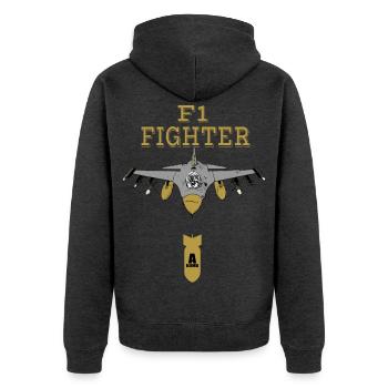 Kampfflugzeug - Unisex Premium Bio Zip Hoodie - Anthrazit meliert - Hinten - Nico (187cm)