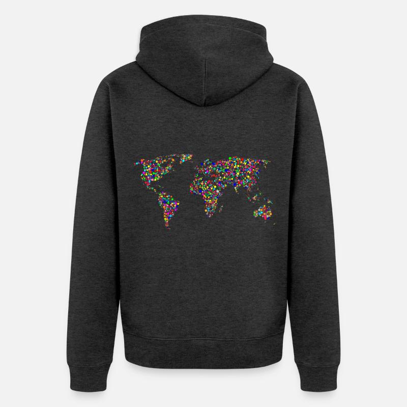 EARTH DOT : Planisphère à points - Veste à capuche bio Premium Unisexe - anthracite chiné