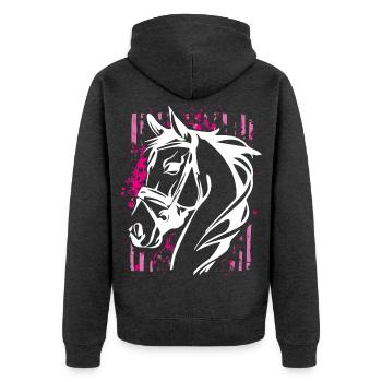 Graffiti-Stil Pferd mit Pinkem Farbsplash - Unisex Premium Bio Zip Hoodie - Anthrazit meliert - Hinten - Nico (187cm)