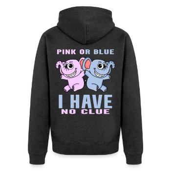 Pink oder Blau - Unisex Premium Bio Zip Hoodie - Anthrazit meliert - Hinten - Nico (187cm)