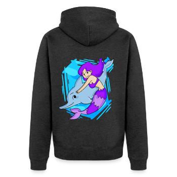Meerjungfrau mit Delfin - Unisex Premium Bio Zip Hoodie - Anthrazit meliert - Hinten - Nico (187cm)