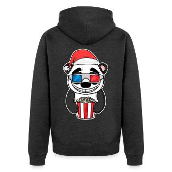 Weihnachten Panda Bär Popcorn Kino - Unisex Premium Bio Zip Hoodie - Anthrazit meliert - Hinten - Nico (187cm)
