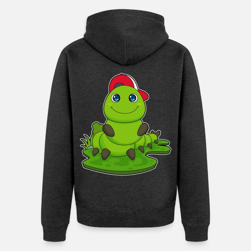 Raupe mit Cap - Unisex Premium Bio Zip Hoodie - Anthrazit meliert