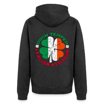 Irish Temper Italian Attitude Shirt Patrick's Day - Unisex Premium Organic Zip Hoodie - heather anthracite - Back - Nico (187cm)