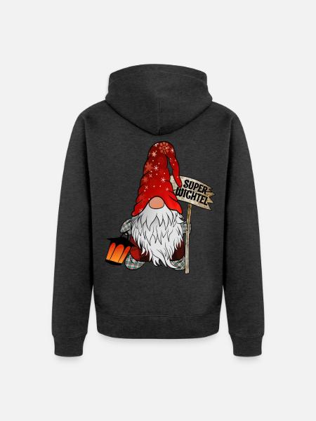 Christmas Gnome Super Wichtel - Unisex Premium Bio Zip Hoodie - Anthrazit meliert
