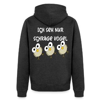 Schräge Vögel - Unisex Premium Bio Zip Hoodie - Anthrazit meliert - Hinten - Nico (187cm)